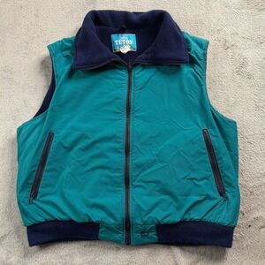 Vintage Woolrich Teton Mens XL Teal Nylon Fleece Lined Full Zip Outdoor Vest